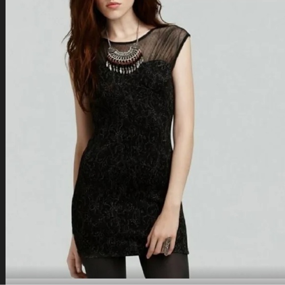 Free People Black and Gold Mini Dress - Picture 2 of 5